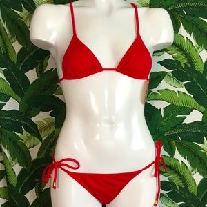 SEXY 2 piece classic tie side cheeky scrunch pucker butt  Bikini Brand New RED